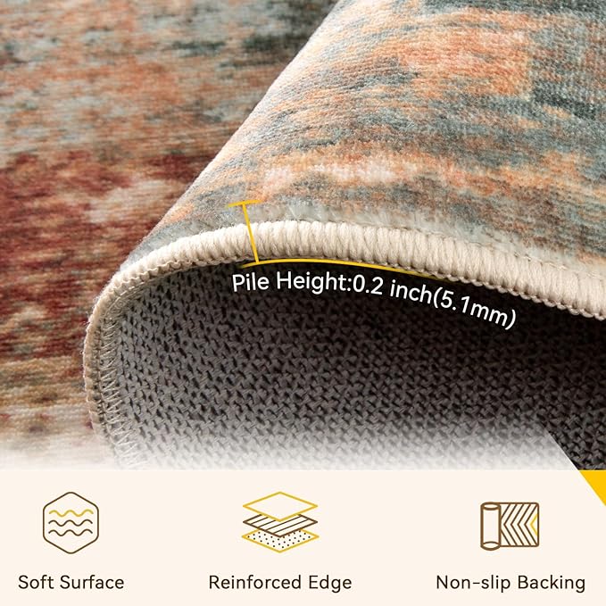 RELEANY Washable Area Rugs Square 6ft Non-Slip Modern Abstract Soft