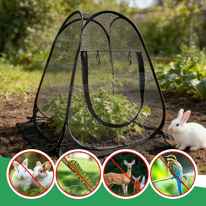 2 Pack 28 x 28 x 32 Inch Pop-up Gardening Net Cover with 8 Extended Stakes, Windproof Blizzard-Resistant, Plant Tent Cage for Vegetable Flower Fruit, Guard from Bird and Pest