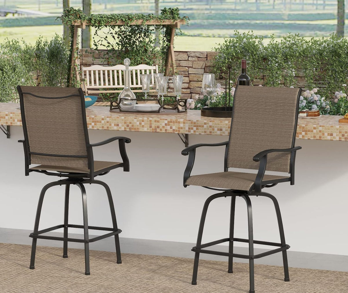 Sophia & William Swivel Outdoor Bar Stools Set of 2, Brown, 30 Inches