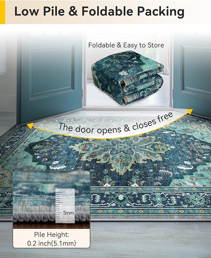 RELEANY Area Rugs Square 7ft Washable Non-Slip, Floral Vintage Distress