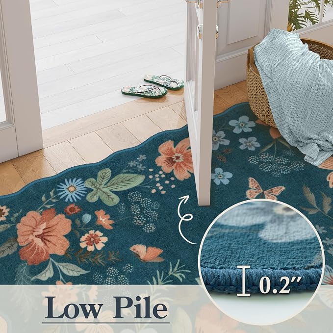 Lahome Floral Washable Area Rug, Ultra-Thin Soft Non-Slip Stain Resistant