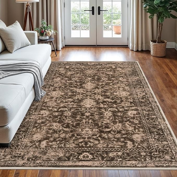 KILOCOCO Area Rug 5x7 Living Room Rug Washable Printed Vintage Floral Non Slip