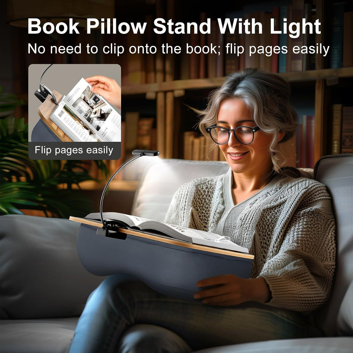 Reading Book Pillow Stand with 3-Color Adjustable Light