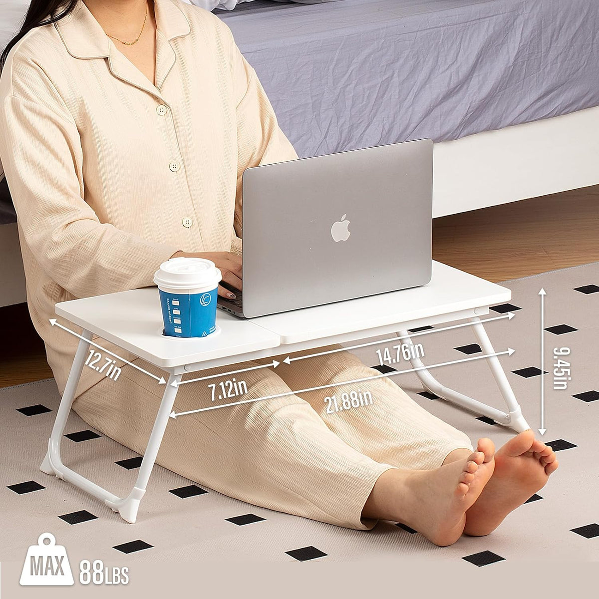 Laptop Desk for Bed Couch, Adjustable Foldable Bed Table with Cup Holder