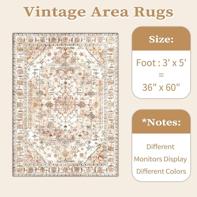 SERISSA Area Rug 3x5 Boho Peach Cream Rugs