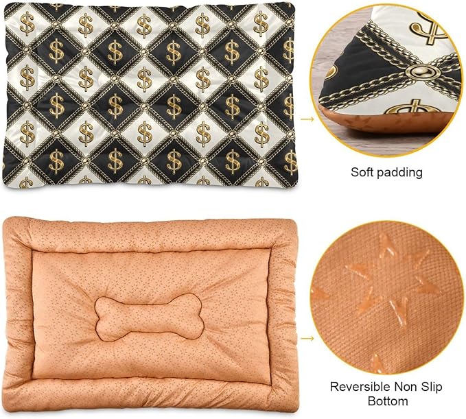 Pet Bed Black White Dollar Sign Dog Bed Mat Absorbing Non Slip Pad Pet Sleeping Mat for Small, Medium, and Large Dogs Puppy Cat 36 in x 24 in