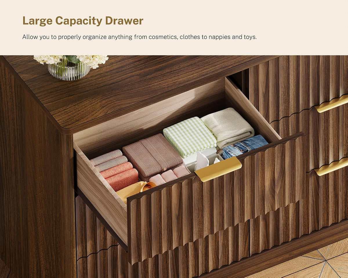 TEENFON 63" Dresser for Bedroom with 9 Drawers, Modern Dressers & Chest of Drawers with Metal Handles, Fluted Dresser, Wood Closet Clothes Storage Organizer for Living Room, Hallway, Walnut
