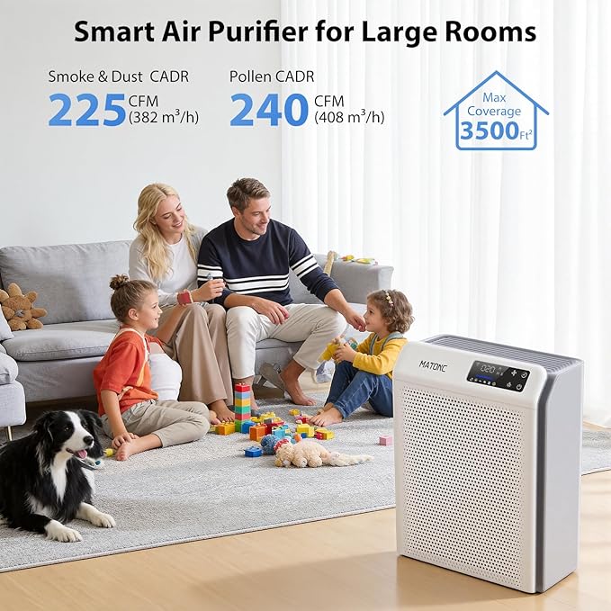 Air Purifiers for Home Large Room Up to 3500 Ft²,HEPA Air Purifier with Smart WiFi APP Control,Air Quality (PM2.5) Monitor,Sleep Mode & Auto Mode,Smart Home Air Cleaner for Pets Hair,Pollen,Dust,Odor