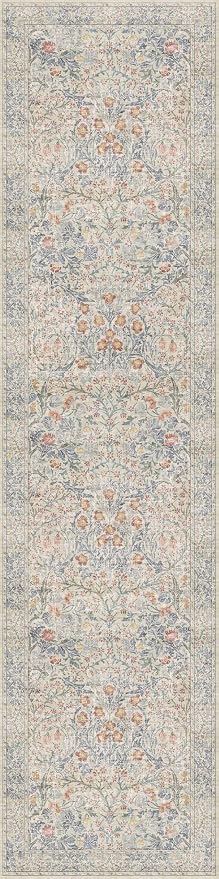 Hazo Haus Washable Beige Blue 2x10 Runner Rug