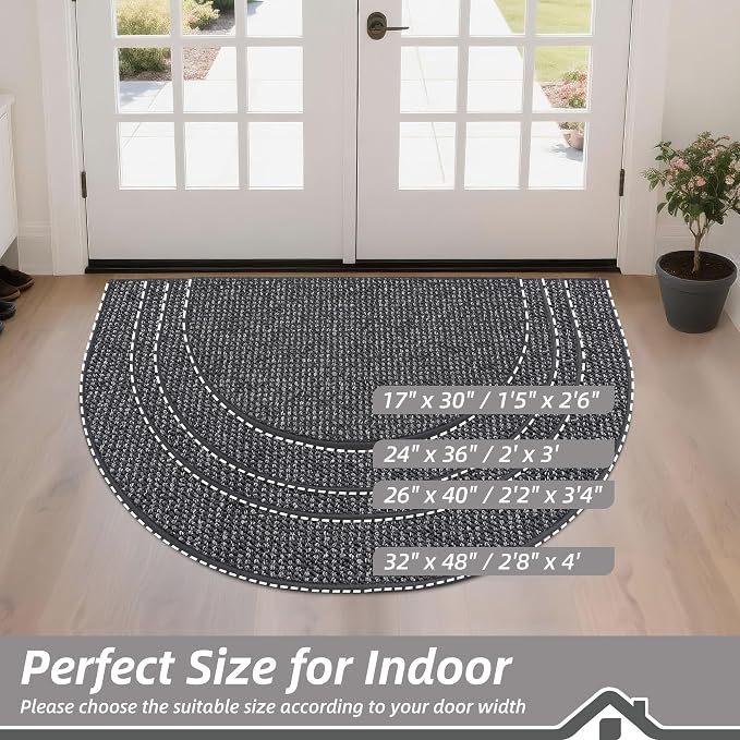 BEQHAUSE Dirt Trapper Door Mat 32" x 48" Half Circle Non-Slip Washable Doormats