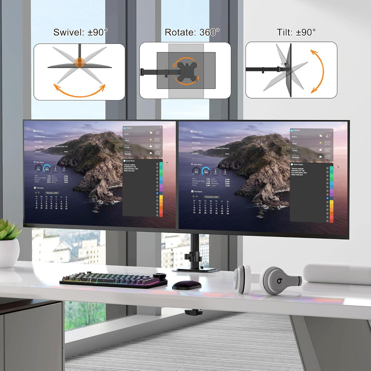 Pholiten Dual Monitor Mount for up to 42Inches, Supports 22 lbs Each