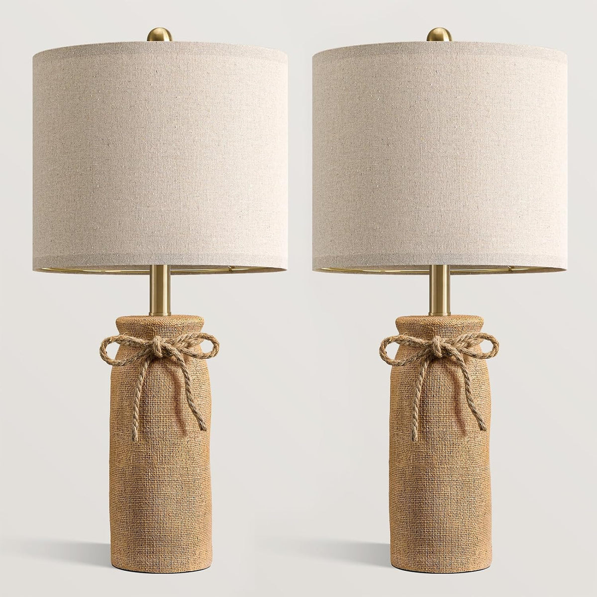 BOBOMOMO Boho Table Lamps for Living Room Set of 2, 25.5" Coastal Farmhouse Bedside Table Lamps for Nightstands, Resin Woven Rattan-Look Lamps for Bedroom, Entry Way, Rustic Home Decor