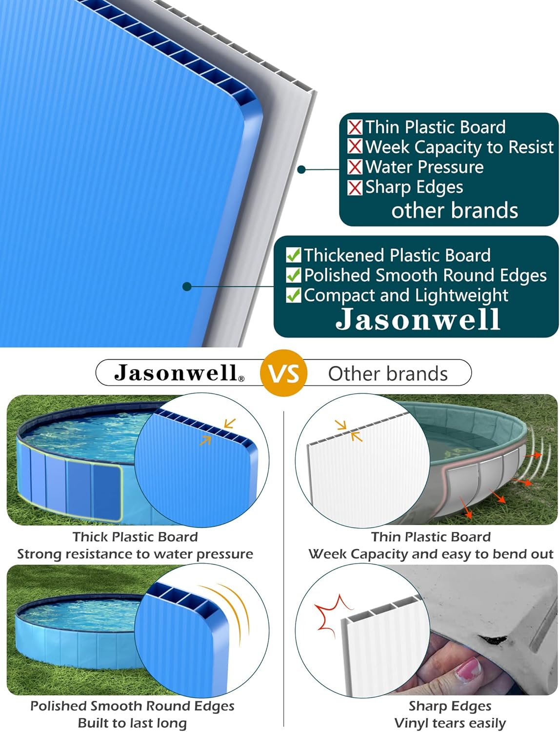 Jasonwell Foldable Dog Pool Collapsible Hard Plastic Dog Swimming Pool Portable Kiddie Pool Pet Pool Doggie Wading Pool Bath Tub for Puppy Small Medium Large Dogs Cats and Kids 79"