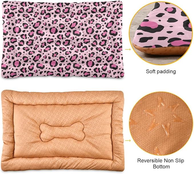 Pet Bed Pink Leopard Print Dog Bed Mat Absorbing Non Slip Pad Pet Sleeping Mat for Small, Medium, and Large Dogs Puppy Cat 36 in x 24 in