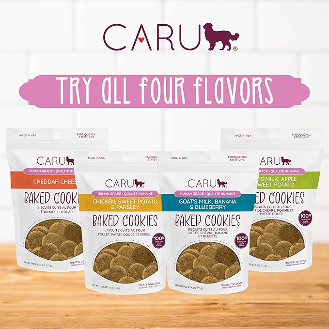 Caru - Chicken, Sweet Potato & Parsley Baked Cookies - Natural Treats for Dogs - Human Grade Ingredients - Flavorful - Wheat, Corn, Soy & Legume Free - Non-GMO - Made in USA - 4 oz - 1 Pack