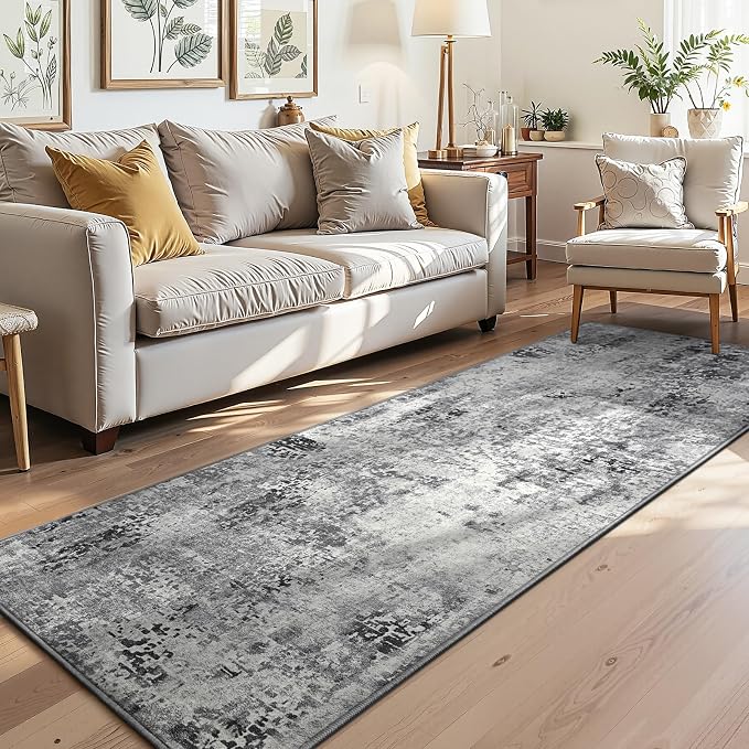 3x8 Grey Rug Runners for Hallways Kitchen Runner Rug Non Slip Washable Black