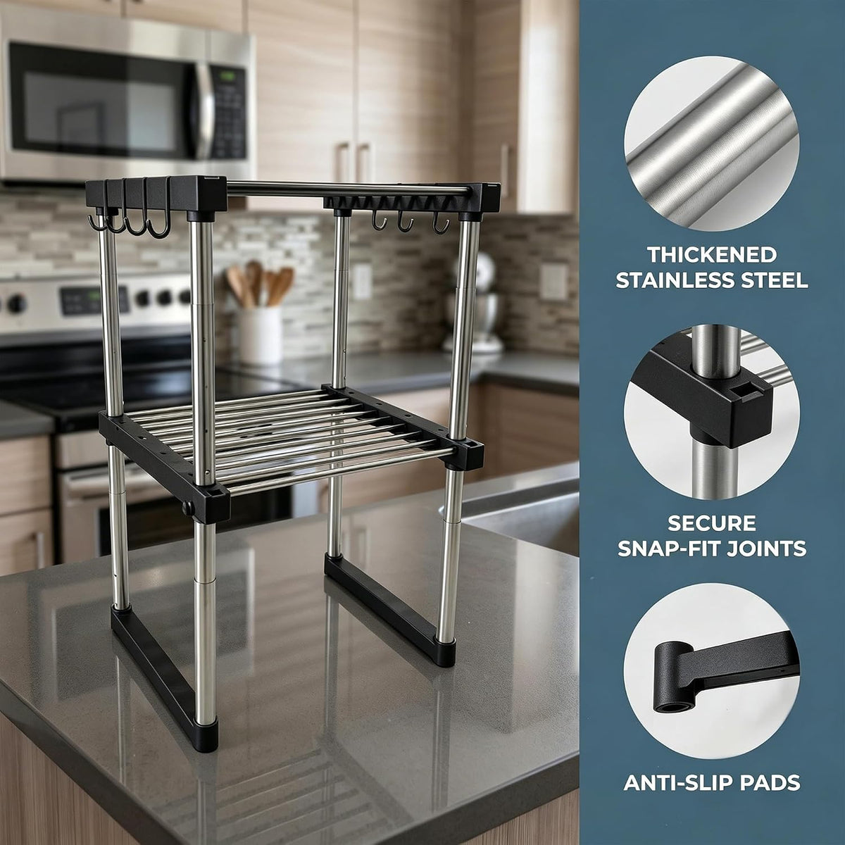 BLULEE Expandable Cabinet Organizer, Adjustable Storage Shelf Black