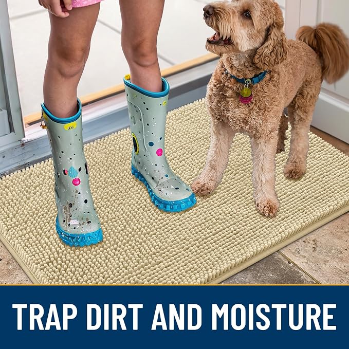 Smiry Dog Door Mat for Muddy Paws 30x20, Absorbent Dirt Trapper, Non-Slip