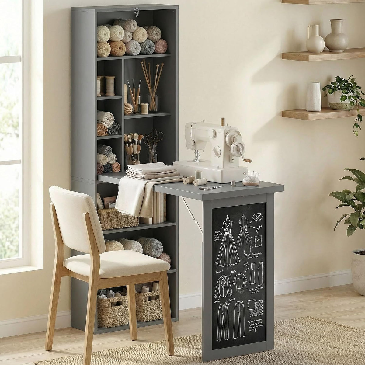 HOMCOM Foldable Desk Wall Mounted Convertible Table for Small Spaces, Gray