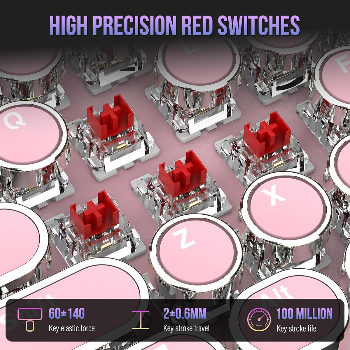 Typewriter Mechanical Gaming Keyboard with RGB Backlit Red Switches, 104 Keys Retro Round Keycap, Wired Typewriter Style Comfortable Typing Soud (Pink)