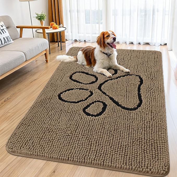 Smiry Dog Door Mat for Muddy Paws, Absorbent Dirt Trapper Non Slip Quick Dry