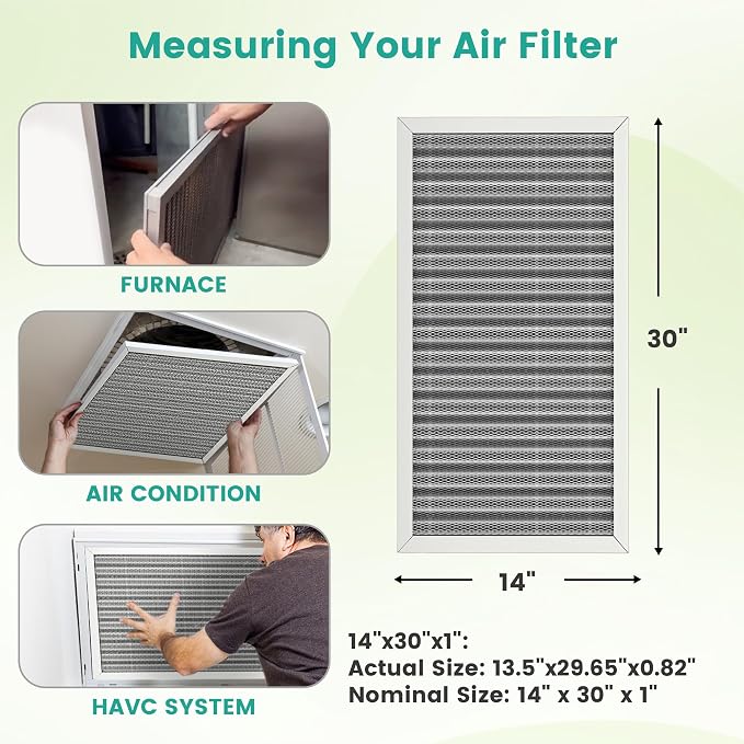 14x30x1 HVAC Furnace Air Filter, Washable Electrostatic Furnace Filter