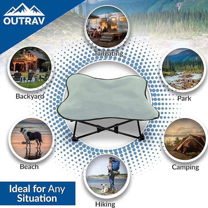 Portable Elevated Bed | Folding Pet Cot for Indoor, Outdoor, Traveling, Camping | Fold Up Steel Frame with Padded Cushion Canopy | Raised Travel Lounger for Large, Small, Dogs, Cats, up to 100 lb.