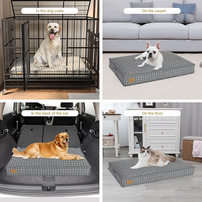 Dog Bed with Easy-Grip Handle - Shredded Memory Foam Pet Bed, Removable & Machine Washable Cover, Non-Slip Bottom, Choose from Cooling Linen or Warm Flannel Style for Dogs & Cats(Medium)