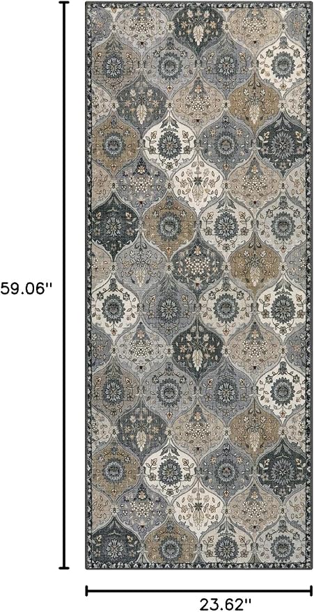 Lahome Moroccan Trellis Kitchen Runner Rug, 2x5 Washable Runners