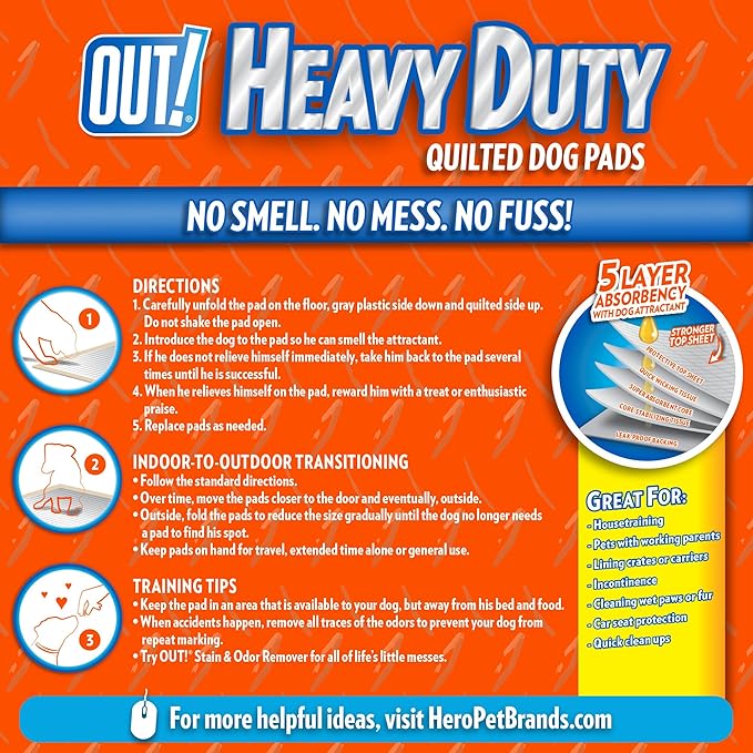 OUT! Petcare Puppy Pads XXL, Heavy Duty, Leak Proof Pee Pads for Dogs, Potty Training & Housebreaking, Puppy Essentials (26"x30", 30 Count) (Pack of 2)