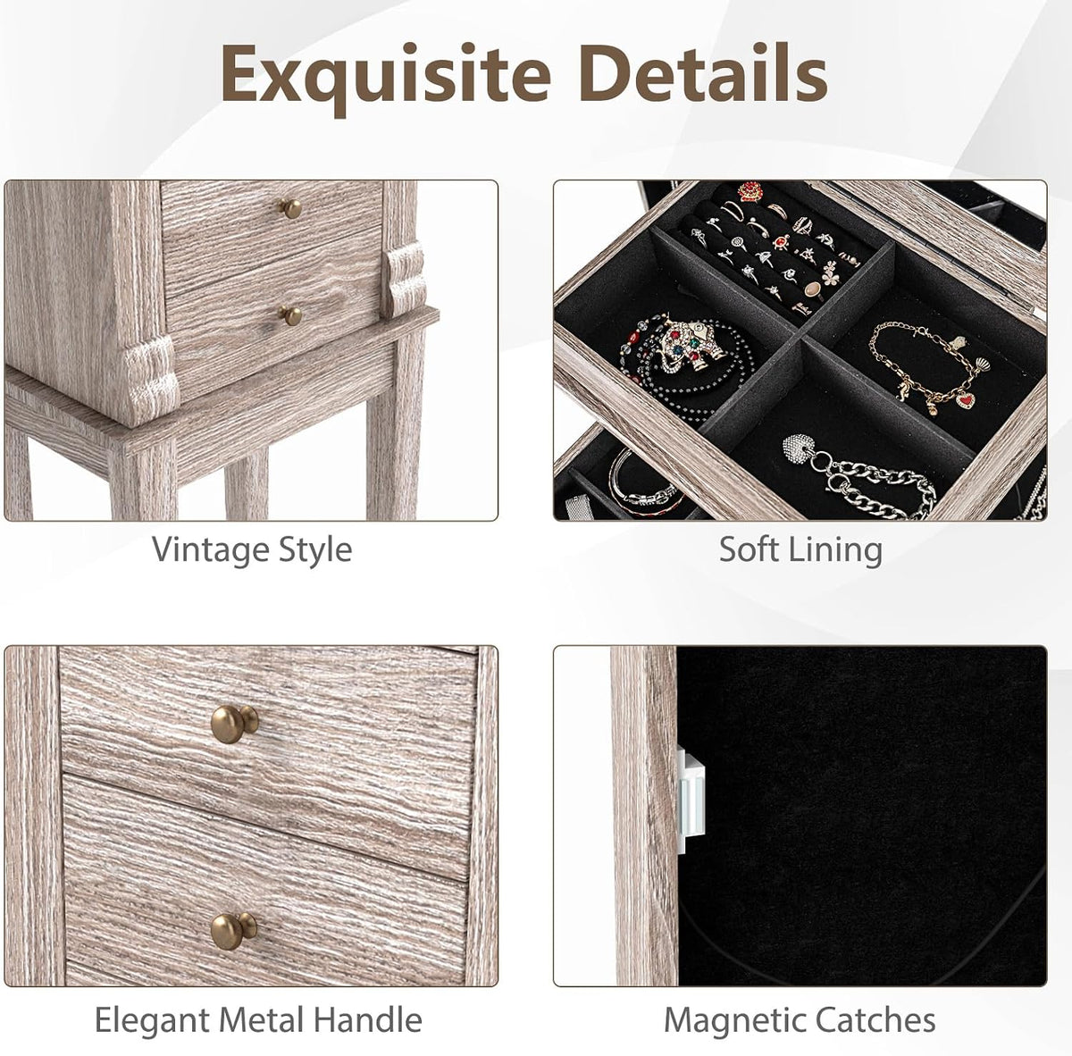 GIANTEX Standing Jewelry Cabinet, Flip Top Mirror, 5 Drawers & Swing Doors