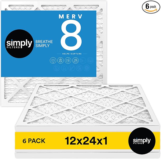 Simply 12x24x1 Air Filter, MERV 8, 6 Pack,