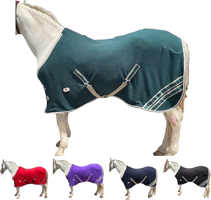Majestic Ally Anti Pill Fleece Horse Blanket/Sheet with Silver Braided Rope (Hunter Green, 82)