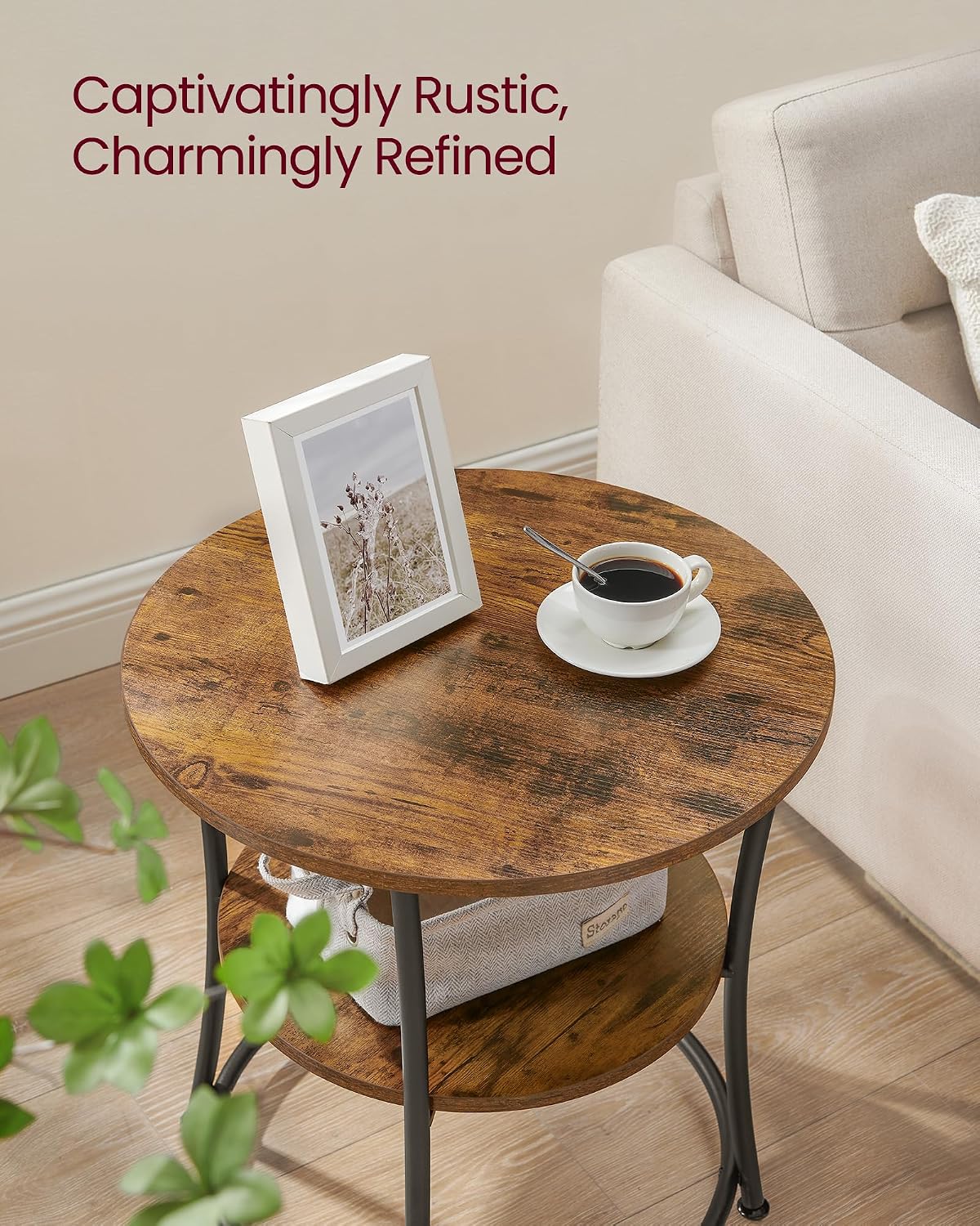 VASAGLE Side Table, 2-Tier Round End Table with 2 Storage Shelves