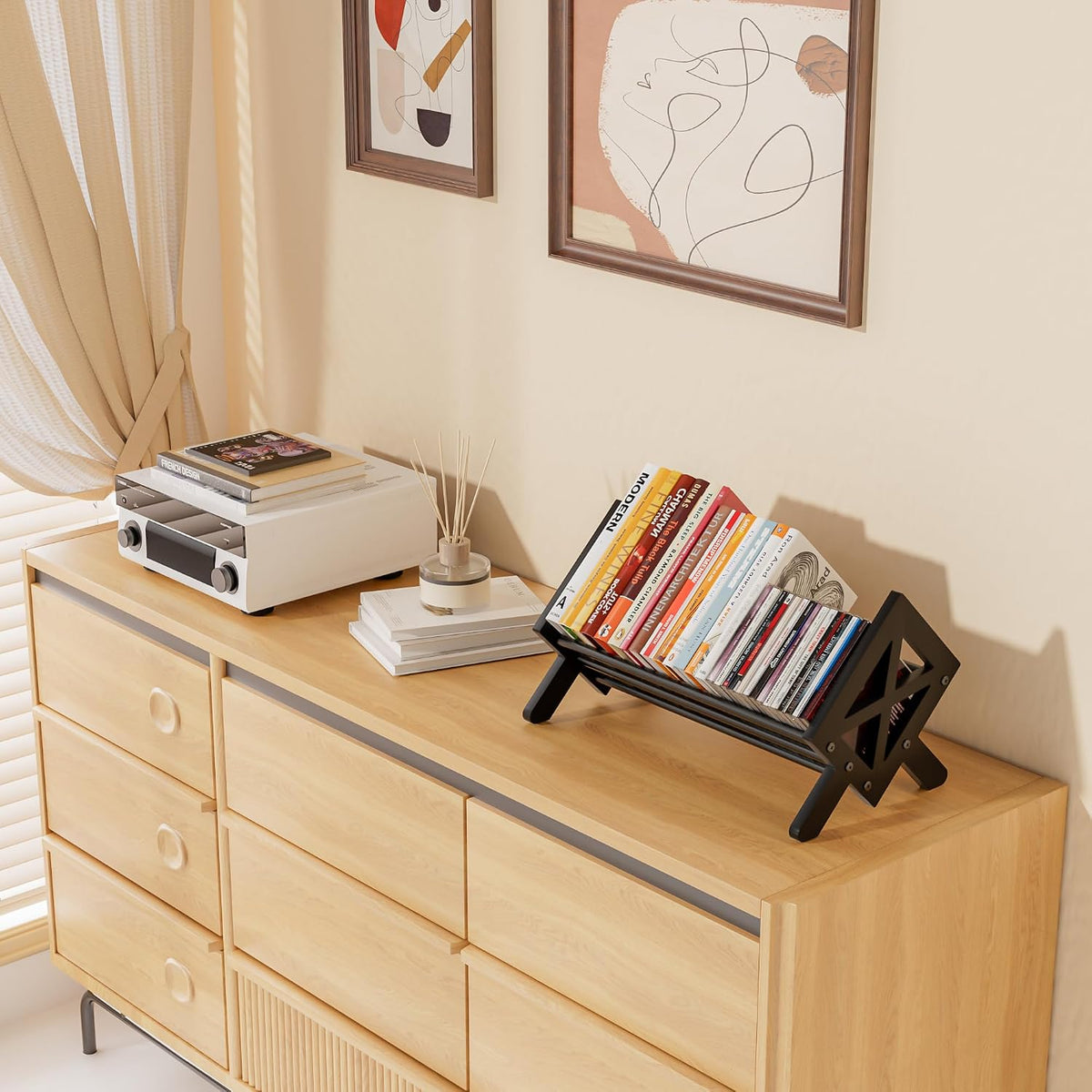 Desktop Bookshelf Organizer, Tilting Bookcase, Pure Black