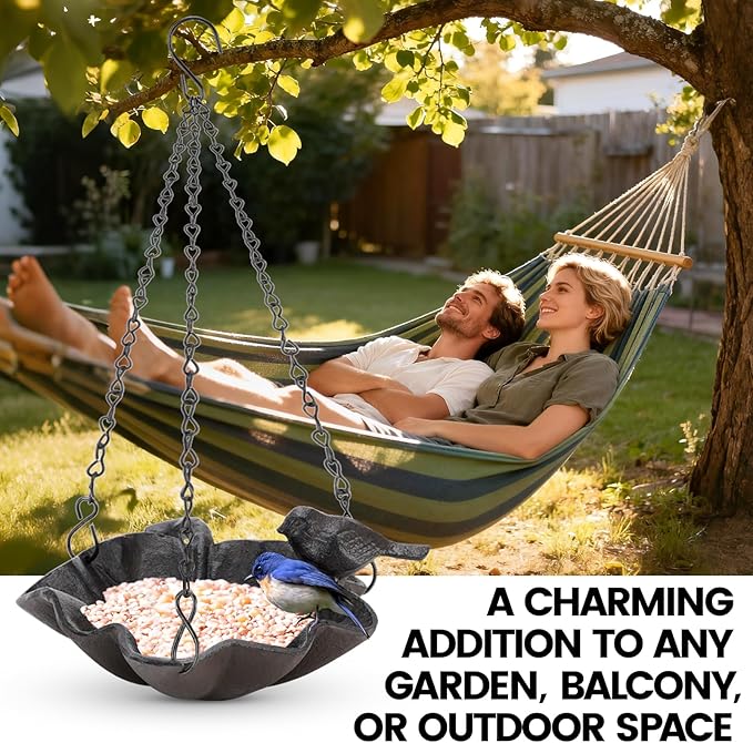 Cast Iron Platform Bird Feeders for Outdoors, 11 inch Large Hanging Bird Feeder Tray Seed Catcher
