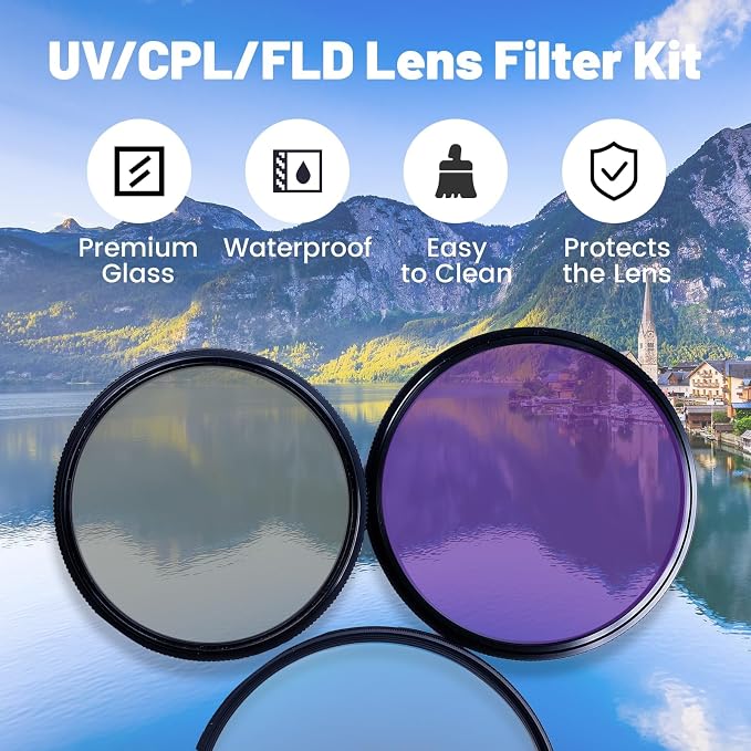 58mm Lens Filter Kit, 3 Pack Multi-Coated Optical Glass UV Block + Circular