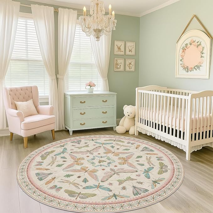 Pink Cute Butterfly 6ft Round Soft Rugs