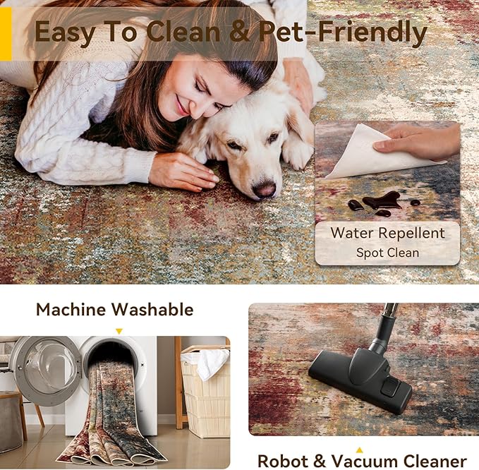 RELEANY Washable Area Rugs 3x6 Non-Slip Modern Abstract Soft