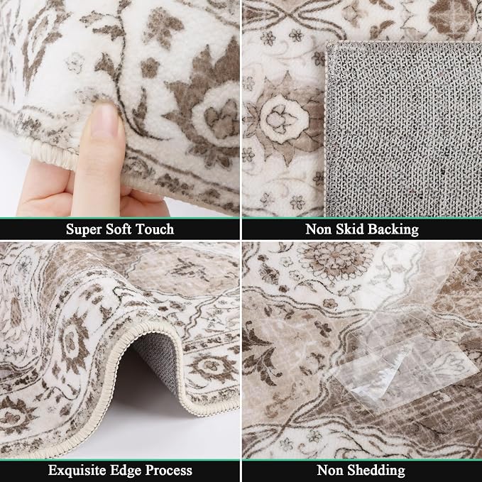 HEBE Hallway Runner Rug 2'x6' Washable Vintage Distressed Area Rugs Non Slip