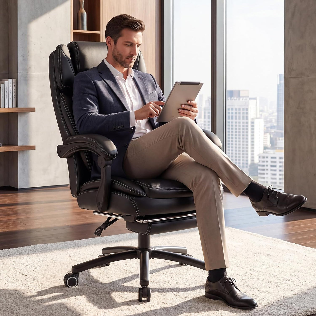 COLAMY Executive Office Chair with Heat Massage, Footrest & Lumbar Support