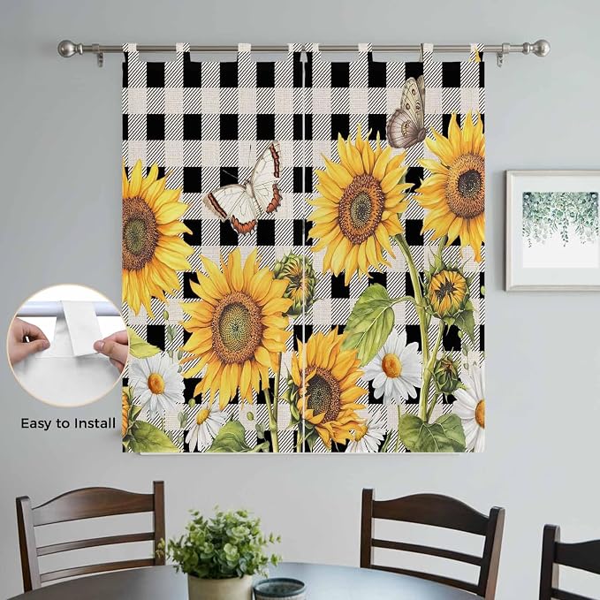 Sunflowers Living Room Curtains 84 Inch Length, Window Curtains Tab Top