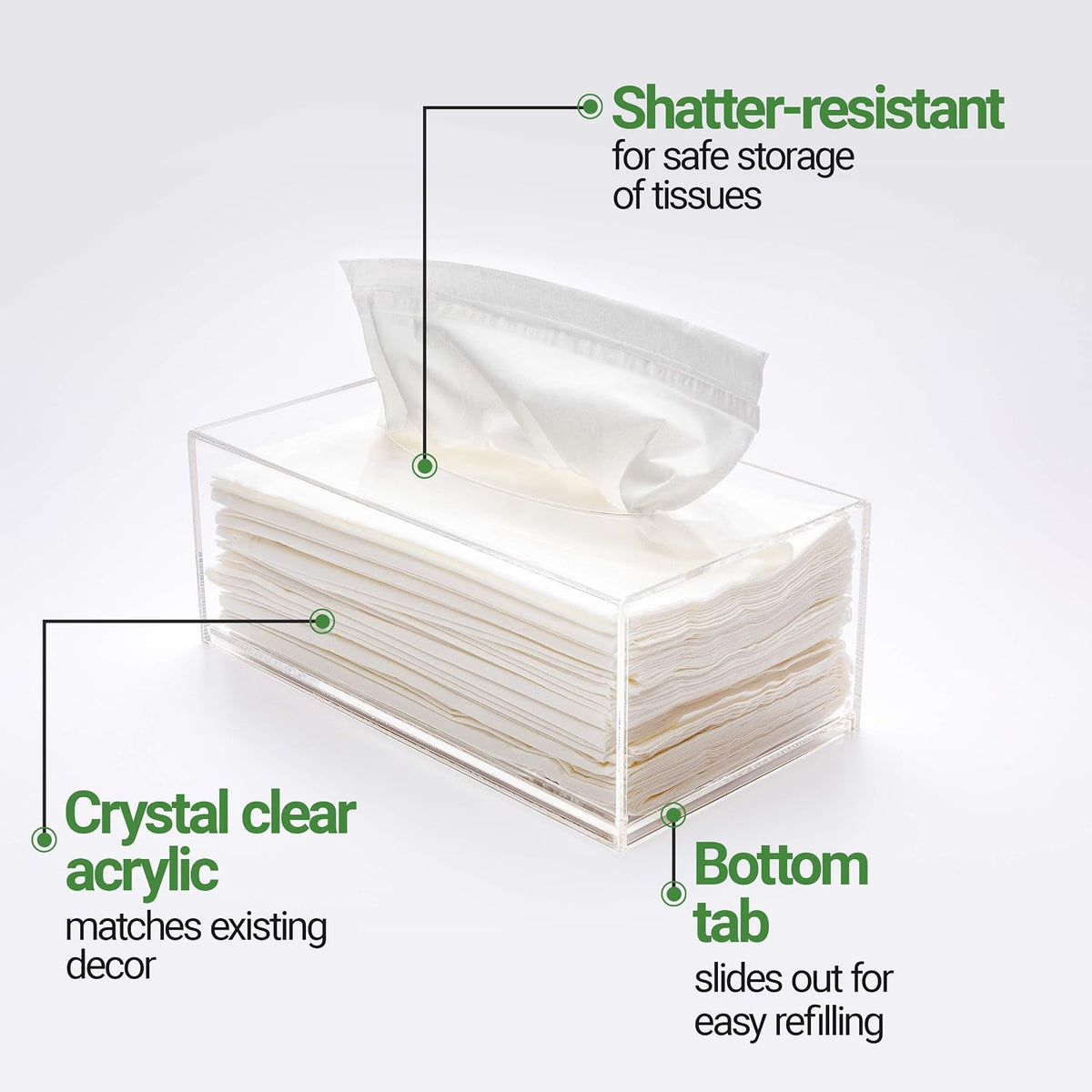Restaurantware-Clear Tek 8.7 x 4.7 x 3.4 Inch Rectangle Tissue Box, 1 Lightweight Tissue Box Dispenser - Refillable, Premium, Clear Acrylic Holder, For Bathroom, Desktop, Vanity, Dresser