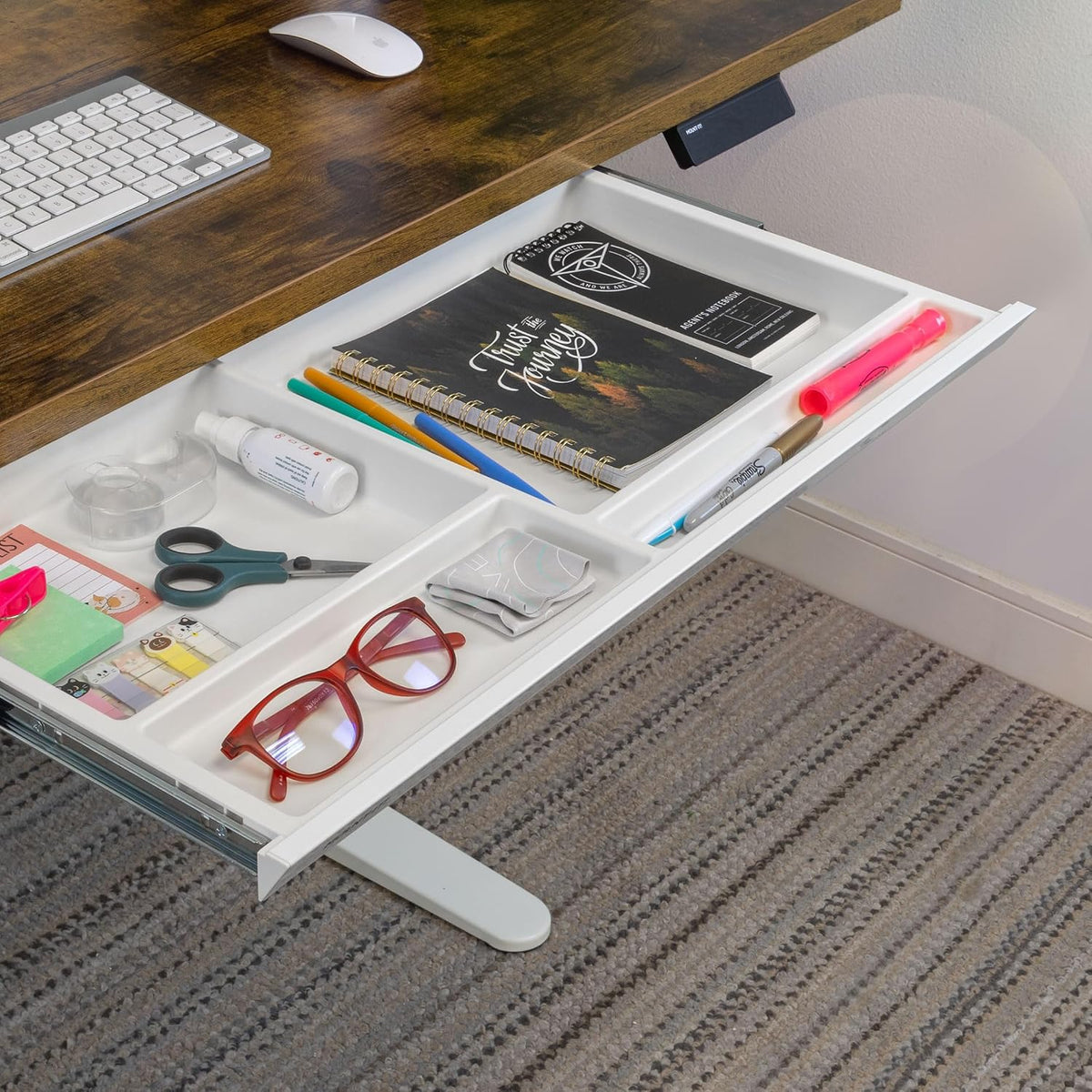 Mount-It! Deep Under Desk Storage Drawer, 4 Compartments, 25.8 in W, White