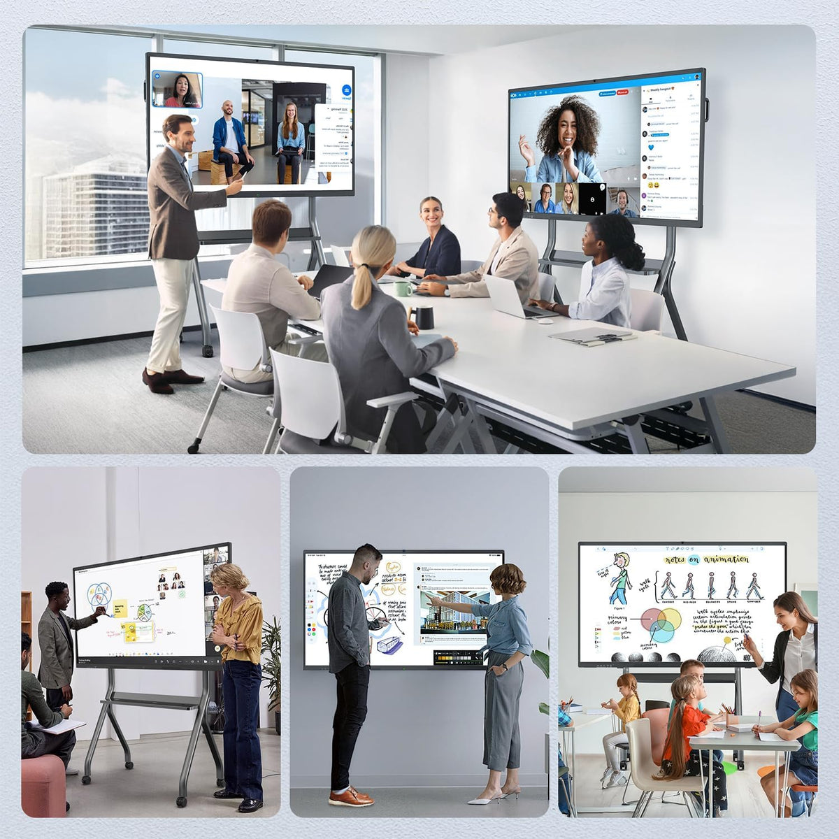 75" Smart Board for Business, Interactive Whiteboard with Multi-Touch, 4K Electronic Board with Screen Sharing, Bluetooth/WiFi/HDMI, Camera & Mic, Android 14, 8+128G (Wall Mount Included)