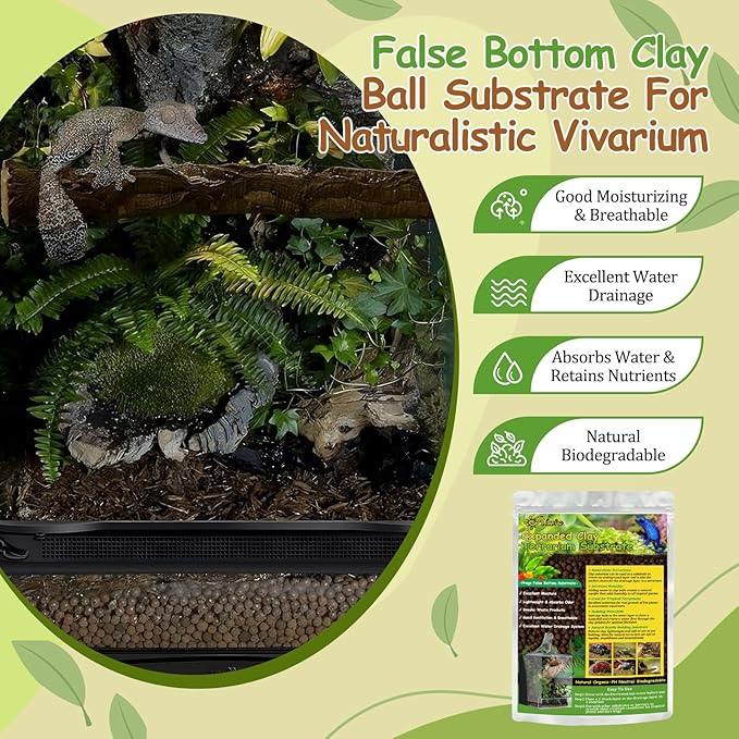 Riare 6LBS Expanded Clay Balls Terrarium Substrate for Reptiles - 100% Organic Lightweight Clay Pebbles Substrate Frogs False Bottom Substrate, Bioactive Terrarium Substrate for Drainage and Moisture