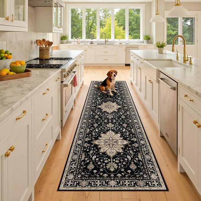 RELEANY Area Rugs Runner 2'x8' Washable Non-Slip, Floral Vintage Distress
