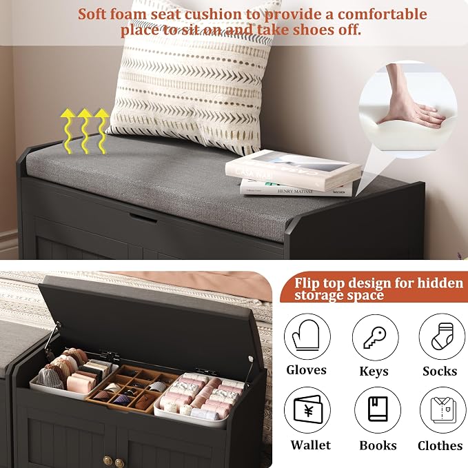 HOMEFORT 30" Shoe Bench with Lift Top Storage, Entryway Bench with Cushioned