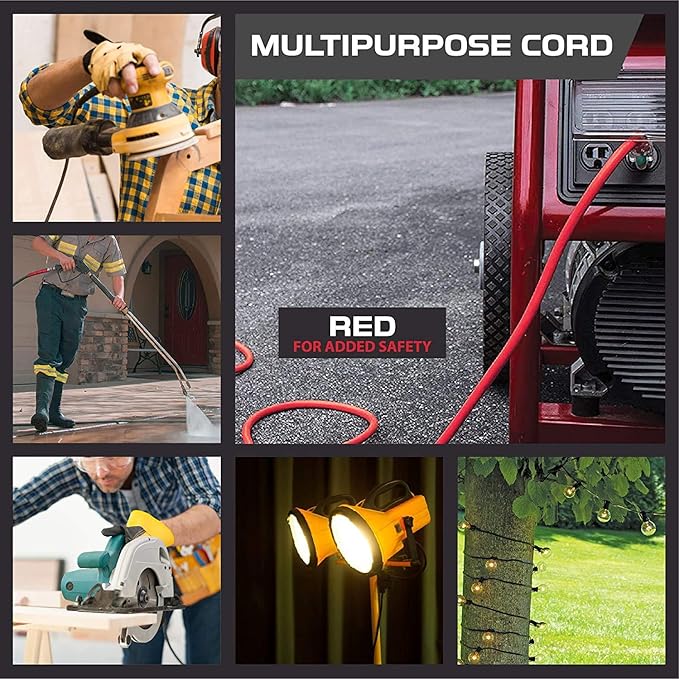 Iron Forge Cable 6 ft Lighted Outdoor Extension Cord - 12/3 SJTW Heavy Duty Red Extension Cable with 3 Prong 15 AMP Grounded Plug for Safety