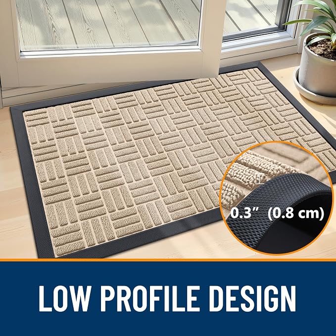 OLANLY Front Door Mat Outside Entrance 35x23, Heavy Duty Sturdy Natural Rubber